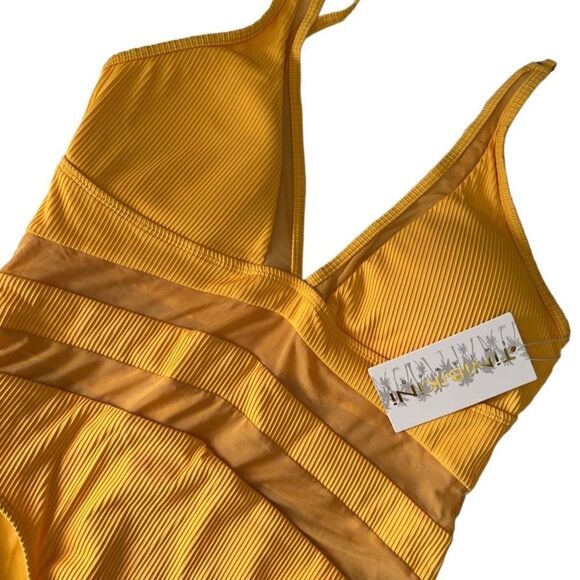 Tinibikini Swimwear Dandelion Yellow Mesh Inserts One Piece Swimsuit Size XL NWT - Picture 1 of 12